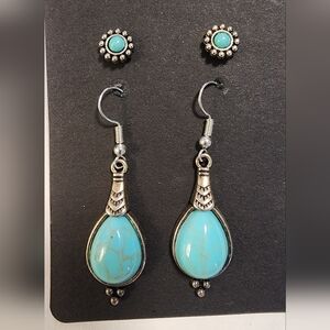 Turquoise and Silver Earrings Set